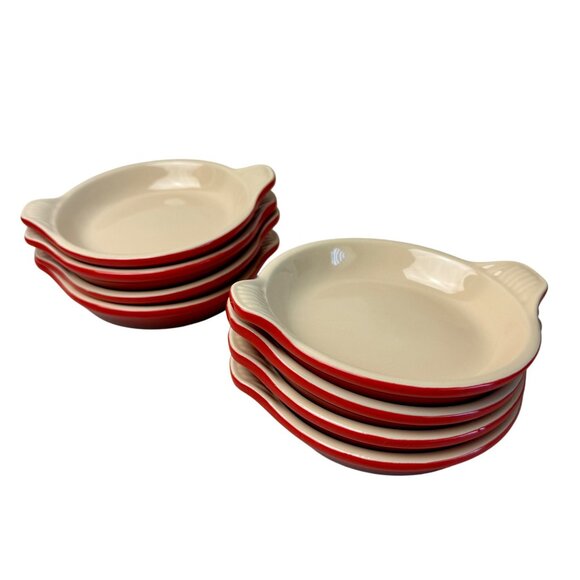 New! Le Creuset Cerise Red Round Creme Brulee Baking Dishes 6.5" x 1" Set of 8 - Picture 1 of 5